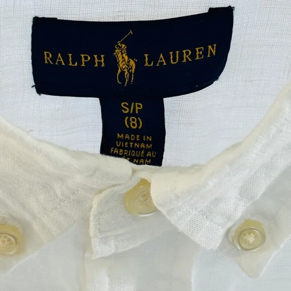 Ralph Lauren White Linen Kids Button Down Shirt size S 8 - Picture 4 of 4